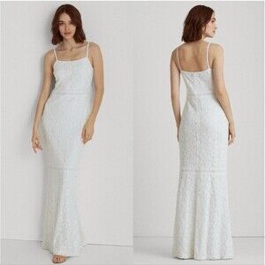 Ralph Lauren White Lace Long Maxi Dress size 16